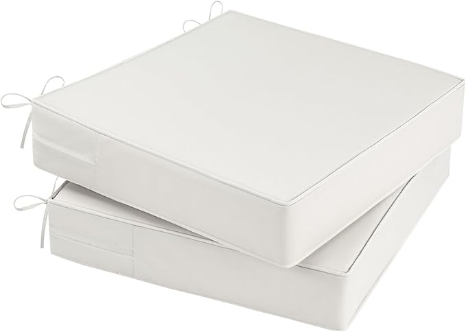 Outdoor Chair Cushions Set of 2 for Patio Furniture 24x24x4 Inch Waterproof Patio Chair Cushion 3 Year Color Fastness Square Elastic Foam Garden Sofa Couch Pads with Ties and Handle,Beige-VerdiqueGarden