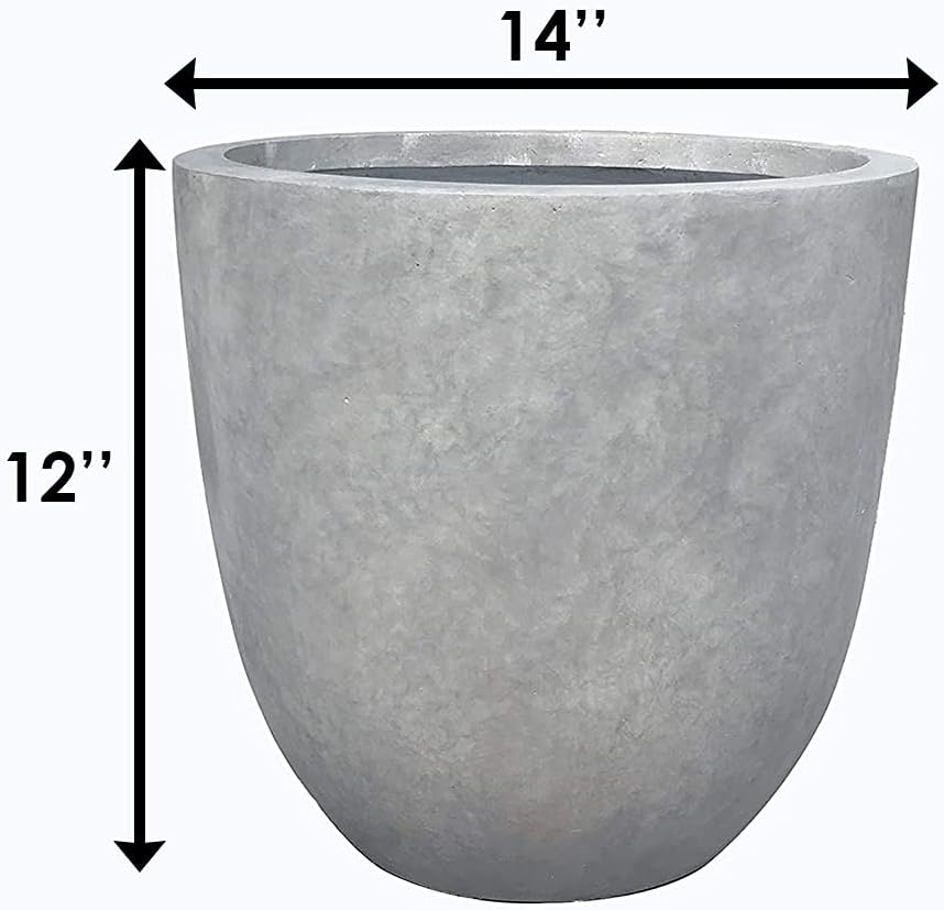 Kante 14 Inch Dia Round Concrete Planter, Indoor Outdoor Large Plant Pot with Drainage Hole and Rubber Plug for Home Patio Garden, Natural Concrete-VerdiqueGarden