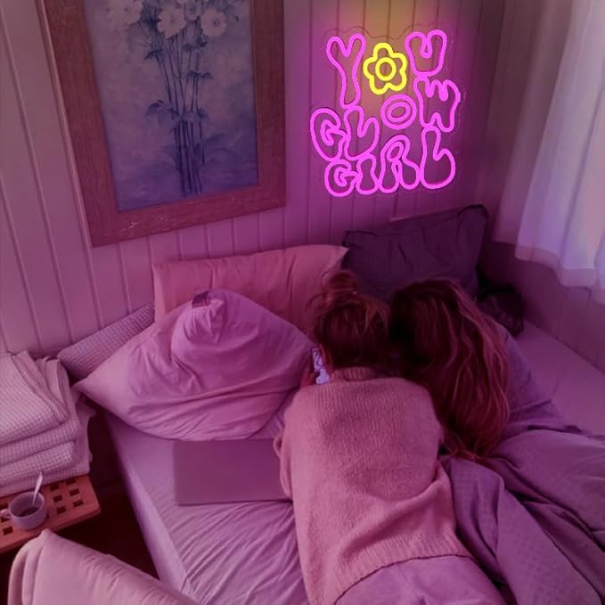 WLHOPE You Glow Girl Neon Sign Pink Led Neon Signs for Wall Decor USB Glowing Girl Neon Light Signs Man Cave Wall Art Signs for Bedroom Girls Room Bar Club Shop Office Wedding Birthday Party-VerdiqueGarden