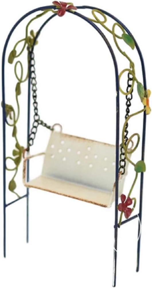 Pacific Giftware Enchanted Mini Fairy Garden Accessories Decorative Metal Arch Shape Arbor Swing with Floral Design 8 inch Tall-VerdiqueGarden