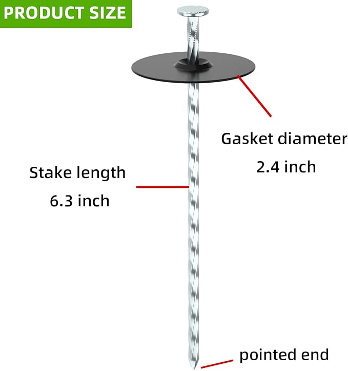 100 Pack Landscape Stakes with Gasket Caps - 6.3 Inch Heavy-Duty Galvanized Steel Garden Spikes are Used to Fixing Weed Barrier, Artificial Lawn, Patio Rug, Etc-VerdiqueGarden