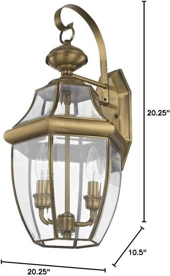 Livex Lighting 2251-07 Monterey 2 Light Outdoor Bronze Finish Solid Brass Wall Lantern with Clear Beveled Glass, 20.25" x 10.5" x 20.25"-VerdiqueGarden