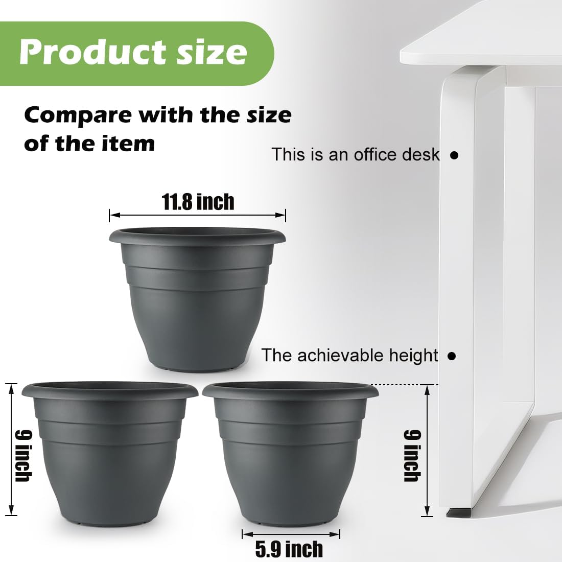 12 Inch Plant Pots, Large Planters for Outdoor Plants, Plastic Flower Pots - Durable and Lightweight with Drainage Holes (3 Packs, Gray)-VerdiqueGarden