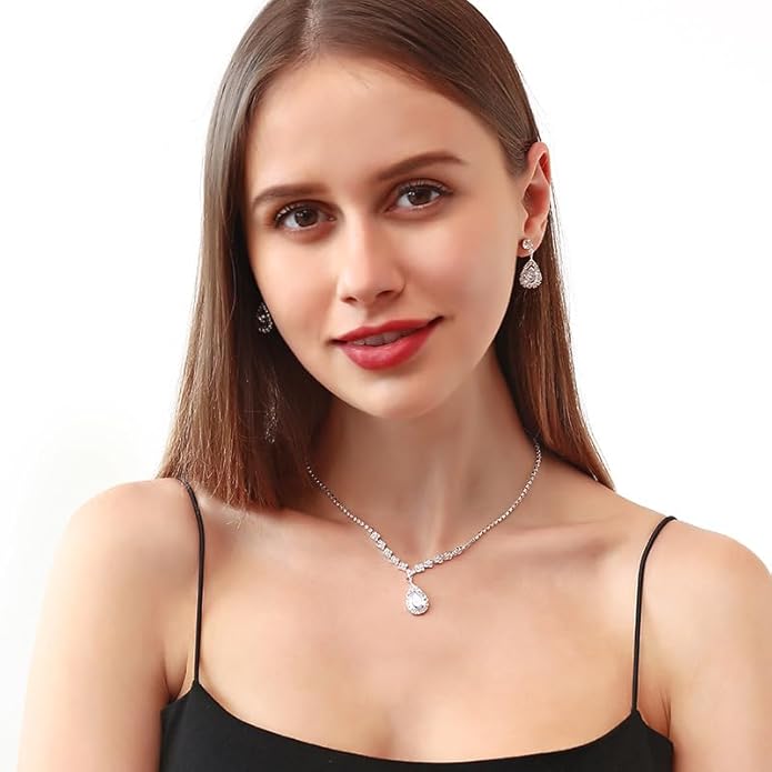 Silver/Gold Rhinestone Crystal Wedding Bridal Bridesmaids Earrings Bracelet Set for Women Brides Bridesmaids Crystal Rhinestone Bracelet Earrings Set for Wedding Bridal Prom Pageant