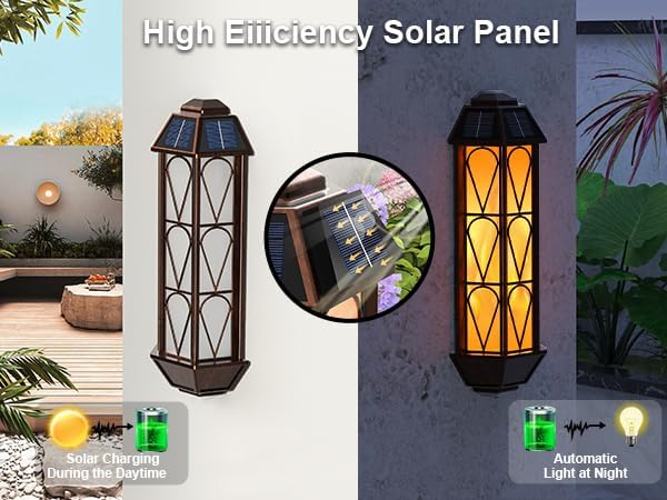 KINGLEAD 4 Pack Flickering Flame Solar Wall Lights - Outdoor Waterproof, Sensor with 2 Lighting Modes, Vintage for House Garden Porch Backyard Patio-VerdiqueGarden