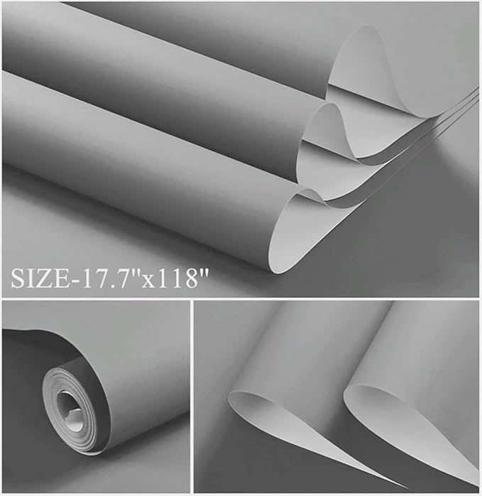 Dimoon 78.7''x17.7'' Grey Peel and Stick Wallpaper Contact Paper Modern Self Adhesive Wall Paper Removable Renter Friendly Textured Solid Color Shelf Cabinet Vinyl Roll (78.7''x17.7'',Grey)-VerdiqueGarden