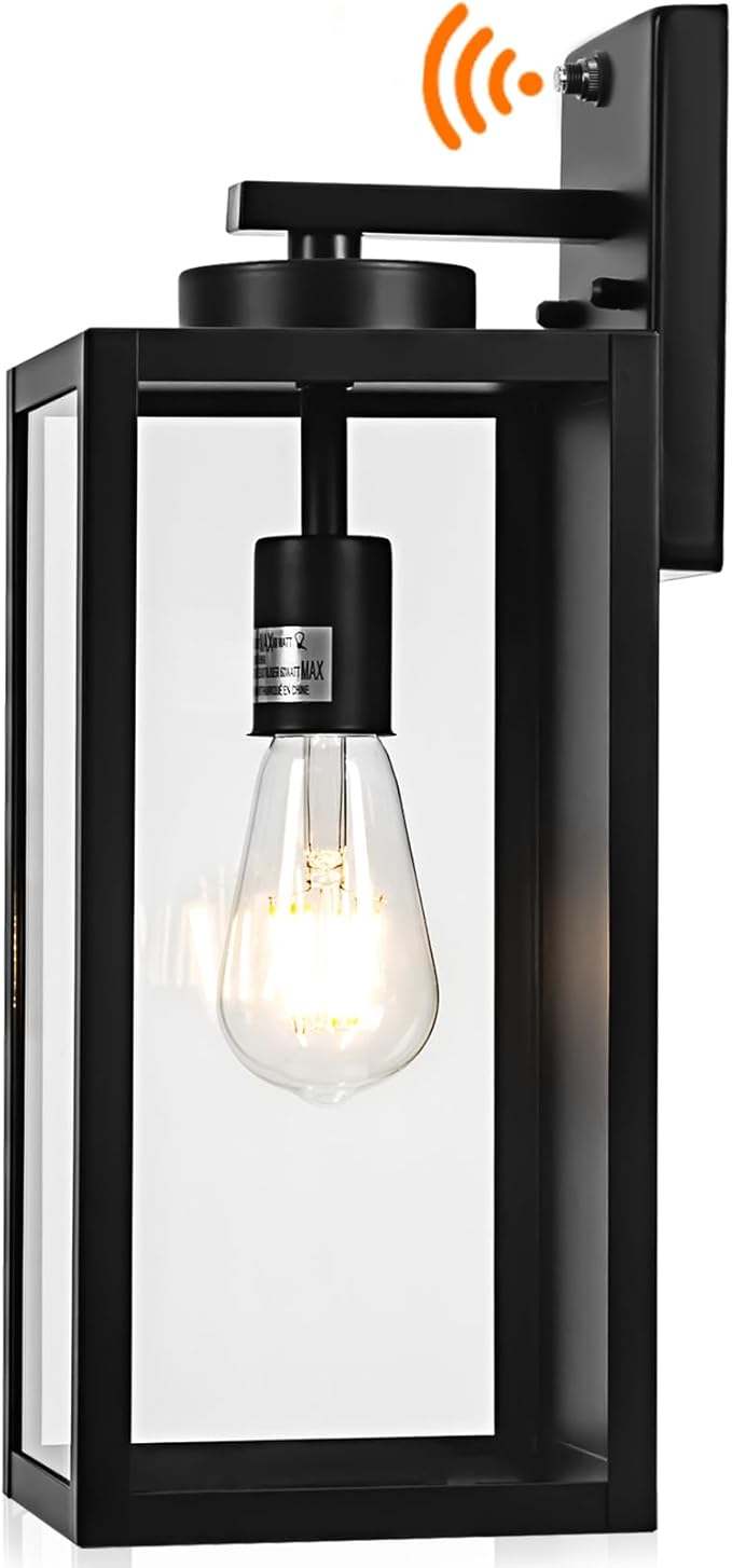 Dusk to Dawn Outdoor Wall Light Fixture, 16" Large Exterior Black Lantern Waterproof, Farmhouse Porch Sconce Lighting, Modern Wall-Mounted Outside Lights for House Garage, Patio Lamp-VerdiqueGarden