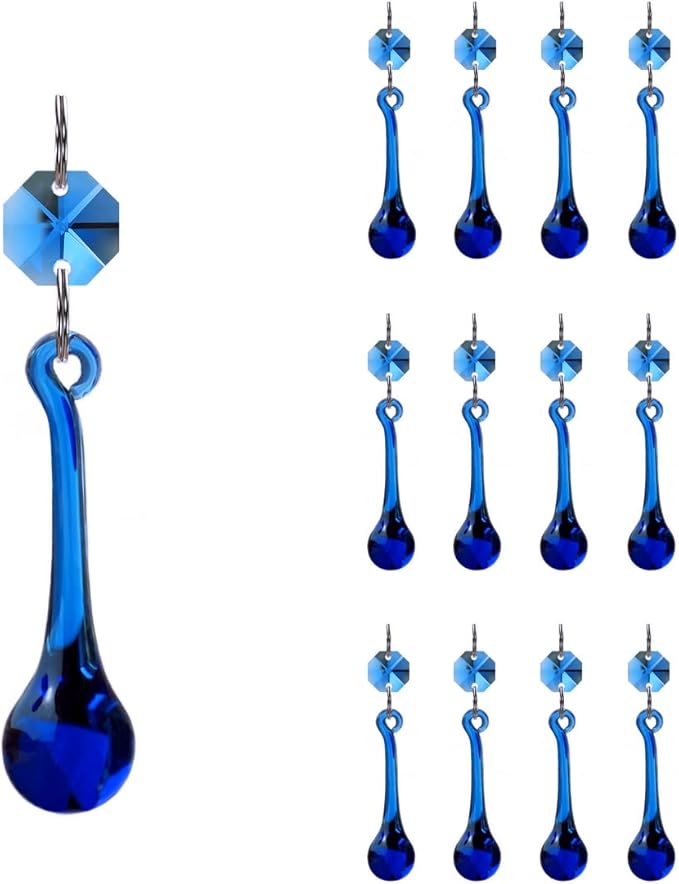 12pcs Raindrop Crystal Chandelier Prisms Parts, 53mm Hanging Crystals Beads for Chandeliers, Home Decoration (Mid Blue)-VerdiqueGarden