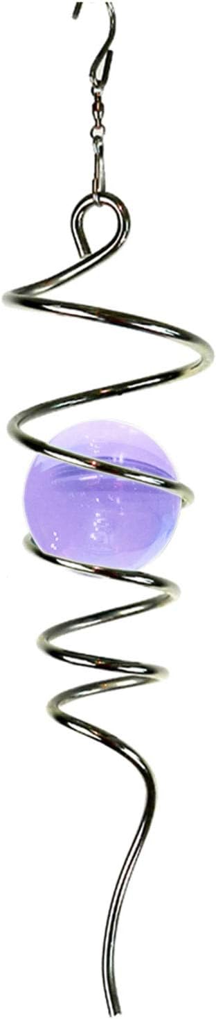 Fonmy Purple Gazing Ball Spiral Tail Wind Spinner Stabilizer with Swivel Hook 11inch Stainless Steel Tail and 2 inch Purple Glass Orb. Indoor Outdoor Garden Decoration Hanging Ornaments-VerdiqueGarden