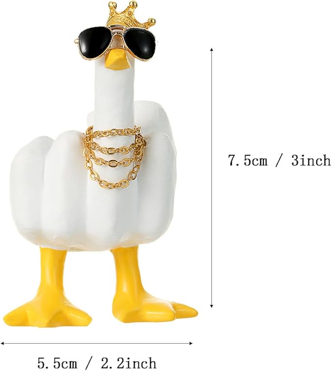 Accddio Middle Finger Duck Decor, Funny Middle Finger Resin Garden Statue, Duck You Cool Fun Gag Gift for Home Office Desk (White)-VerdiqueGarden