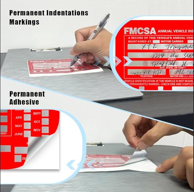Goldenfox DOT Inspection Forms and Stickers,50-Pack,3-Ply Carbonless Annual Vehicle Inspection Report Form(8.5" x 11.75) with Red Exterior Aluminum Inspection Label(6"x3.5"), Permanent Adhesive.-VerdiqueGarden