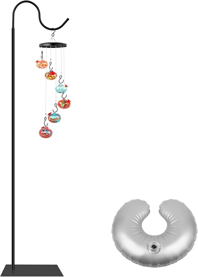 Hummingbird Feeder Stand, Adjustable 20-63 Inch Shepherds Hook for Outdoor Indoor, Bird Feeder Pole with Base & Water Weight Bag for Wind Chimes, Hanging Plants(Hummingbird Feeders Not Include)-VerdiqueGarden