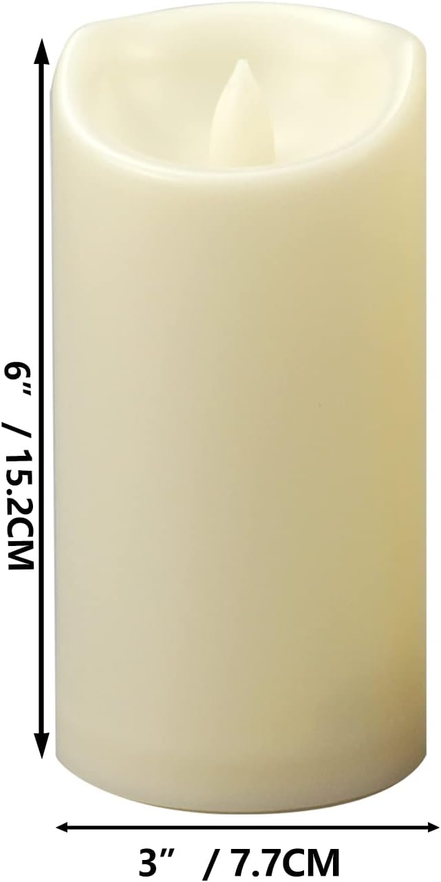 Waterproof Outdoor Battery Operated Flameless Pillar Candles with Timer White Plastic Realistic Flickering Fake Electric LED Lights for Lantern Garden Wedding Christmas Decorations 3”x6” 2 PCS-VerdiqueGarden