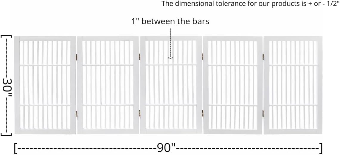 Pet Dog Gate Strong and Durable Freestanding Folding Acacia Hardwood Portable Wooden Fence Indoors or Outdoors by Urnporium (White Pet Gate, 5 Panel 30" Tall)-VerdiqueGarden