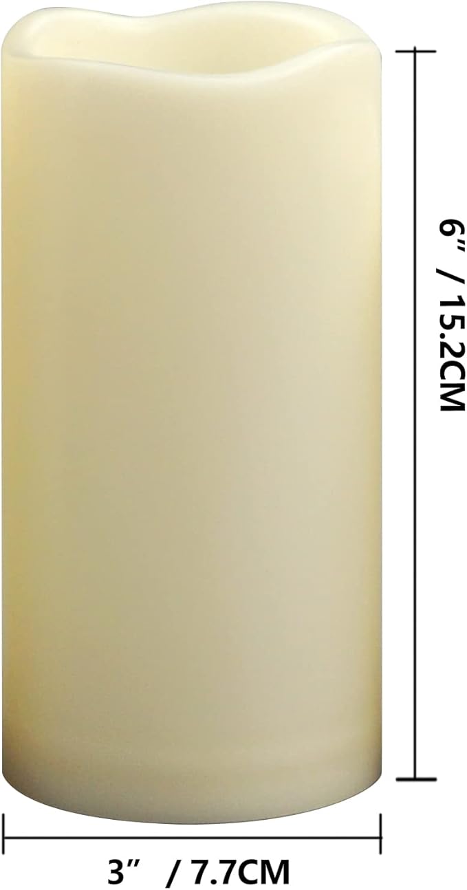 4 Pack Outdoor Battery Operated Candles with Timer Waterproof Led Flickering Candles Flameless Pillar Lights for Party/Lantern/Patio/Wedding/Garden,Cream White,3x6 Inch-VerdiqueGarden