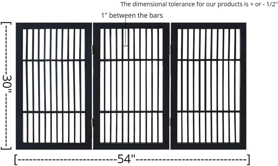Pet Dog Gate Strong and Durable Freestanding Folding Acacia Hardwood Portable Wooden Fence Indoors or Outdoors by Urnporium (Black Pet Gate, 3 Panel 30" Tall)-VerdiqueGarden