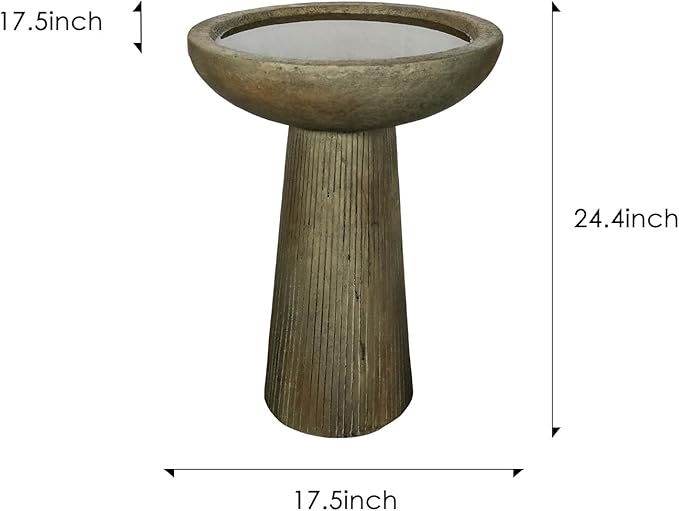 SunJet 24.4inches Tall Fiber-Reinforced Concrete Bird Bath - Modern Minimalist Style Outdoor Birdbaths & Feeder Combo for Outdoors Patio Garden Yard Lawn Decor-VerdiqueGarden