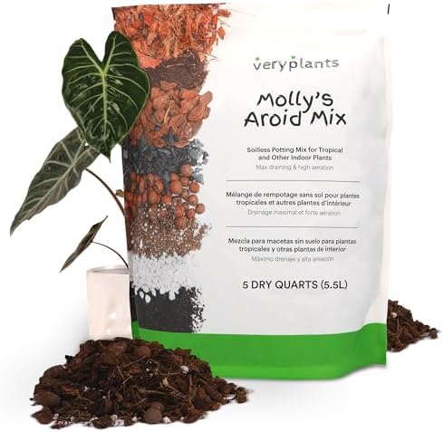 Molly's Aroid Mix - Premium Soilless Potting Mix for Houseplants - Fast Draining, Chunky & Easier to Water vs. Soil for Indoor Plants - with Bark, Coco Chips, Worm Castings, Mycorrhizae 5 Dry Quarts-VerdiqueGarden