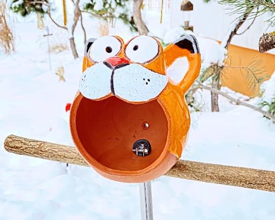 Ceramic Garden Decor - Cat Lawn Stake - Bird Feeder - Outdoor Statue - Perfect, Unique Gifts for Gardeners Woman, Men - Handmade, Frostproof-VerdiqueGarden