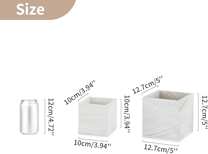 NUPTIO Wooden Box for Centerpiece Wedding: 12 Pcs Rustic Square Planter Box Farmhouse Table Fall Decor - 4×4" & 5×5" Whitewashed Small Wood Vases Flower Pots for Windowsill Home Garden-VerdiqueGarden