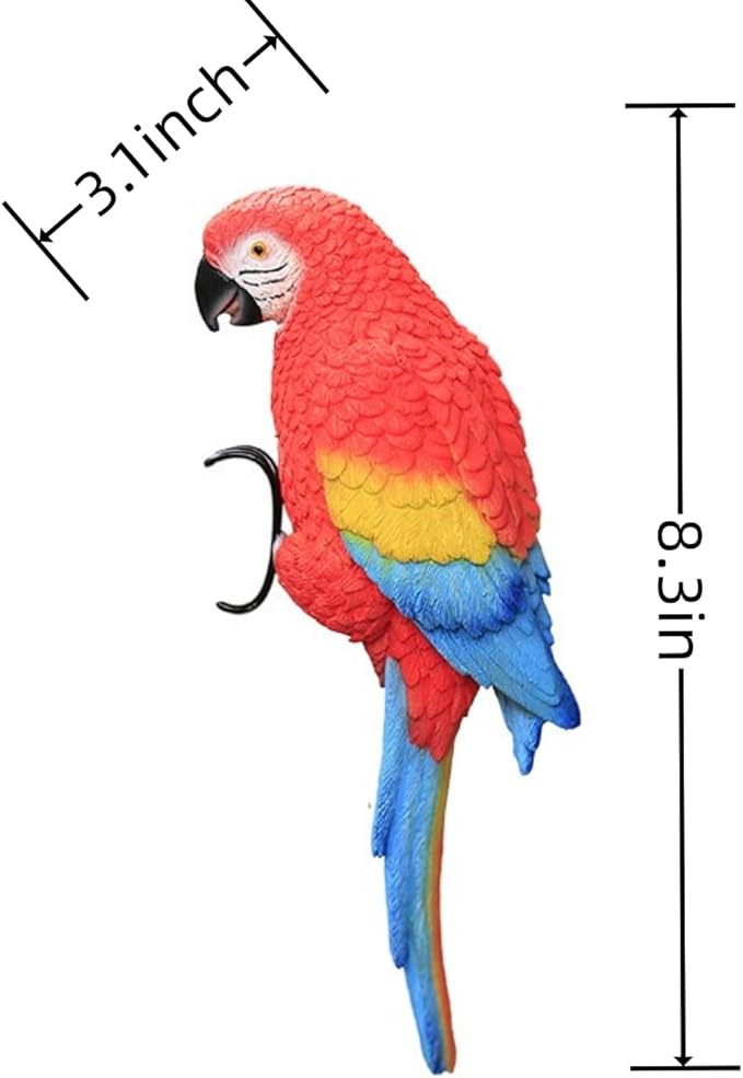 Realistic Parrot Sculpture Resin Hanging Parrots Garden Statues Lifelike Bird Figurines Landscape Ornament Patio Yard Lawn Figurine Tree Decor, Outdoor Garden Wall Statues (Red)-VerdiqueGarden