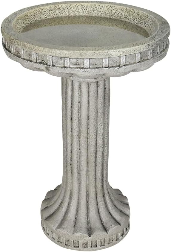 24 Inch Height Outdoor Bird Bath - Fibre Reinforced Concrete Large Bird Bath Stylish with Modern Pedestal for Garden, Patio, Backyard, Lawn - 16”W X 24”H Contemporary Birdbaths & Supports-VerdiqueGarden