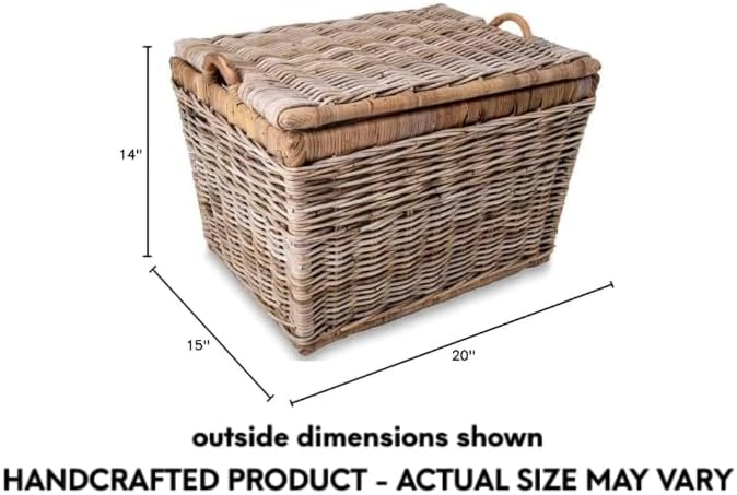 The Basket Lady Lift-Off Lid Wicker Storage Basket, Medium, 20 in L x 15 in W x 14 in H, Serene Grey…-VerdiqueGarden