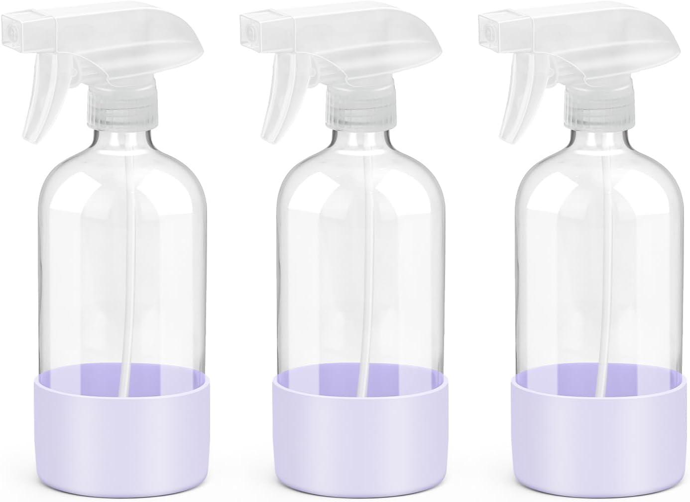 Glass Spray Bottles with Silicone Sleeve Protection, Empty 16 oz Refillable Containers, Reusable Spray Bottles with Adjustable Nozzle for Hair, Cleaning Solutions, 3 Pack Purple-VerdiqueGarden