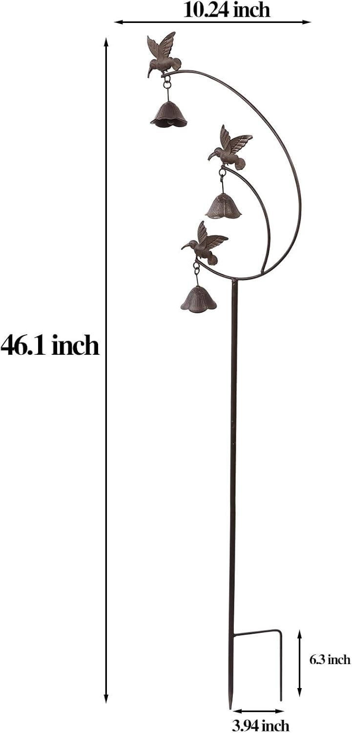 Gardens Metal Hummingbirds with Bells for Outside Garden Art,Decorative Garden Stakes-VerdiqueGarden