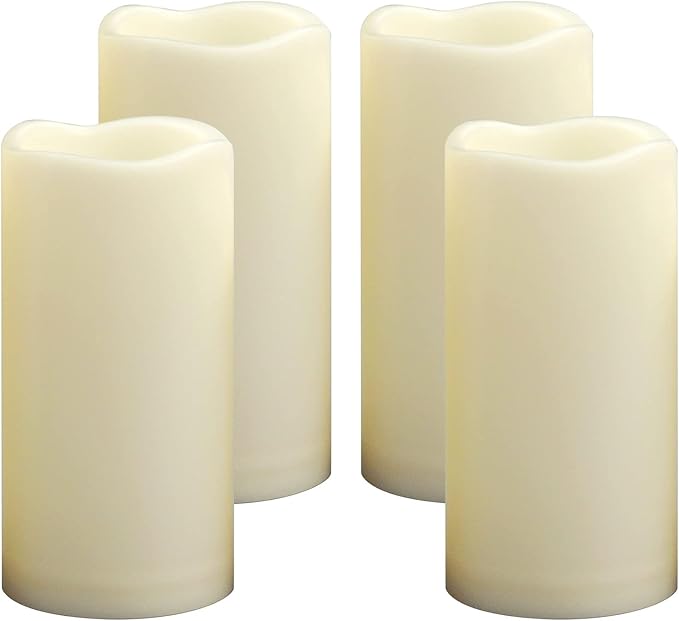 4 Pack Outdoor Battery Operated Candles with Timer Waterproof Led Flickering Candles Flameless Pillar Lights for Party/Lantern/Patio/Wedding/Garden,Cream White,3x6 Inch-VerdiqueGarden
