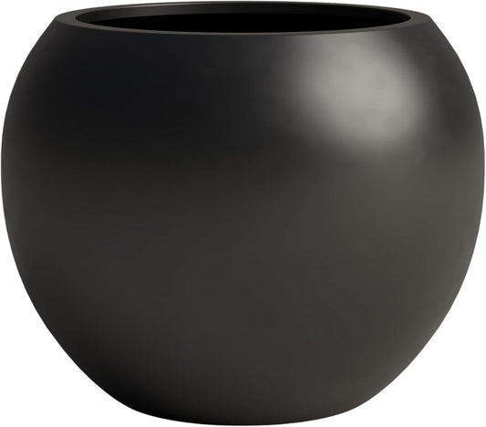 DTY Signature Mount Sherman Lightweight Durable Modern Fiberstone Sphere Planter for Indoor & Outdoor Drainage Hole & Rubber Plug Weather Resistant, 17" H x 21" Dia 14.4" Pot Opening - Large, Black-VerdiqueGarden