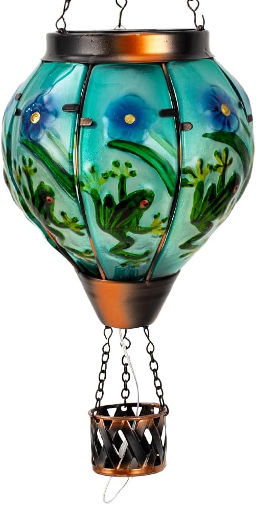 Starsoul Frog Hot Air Balloon Solar Lantern with Candle Holder Glass Outdoor Solar Hot Air Balloon Flickering Flame Lamp Hanging Garden Light Waterproof for Lawn Porch Tree Yard Decorations-VerdiqueGarden
