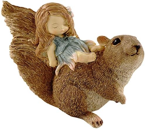 Top Collection Miniature Fairy Garden and Terrarium Statue, Little Fairy Sleeping on Squirrel-VerdiqueGarden