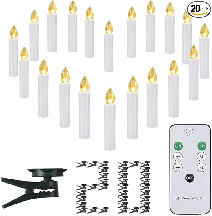 20 PCS Flickering Flameless Window Candle LED Christmas Tree Candle Lights Warm White Battery Operated Electric Taper Candles with Remote Perfect Timer for Home Garden Wedding Parties Decor-VerdiqueGarden
