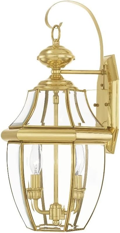 Livex Lighting 2251-07 Monterey 2 Light Outdoor Bronze Finish Solid Brass Wall Lantern with Clear Beveled Glass, 20.25" x 10.5" x 20.25"-VerdiqueGarden