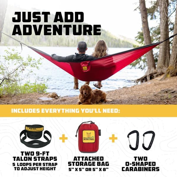 Wise Owl Outfitters Camping Hammock – 500lbs Portable Hammock with Tree Straps - Travel, Backpacking, Hiking, Outdoors Camping Gear - Single or Double-VerdiqueGarden