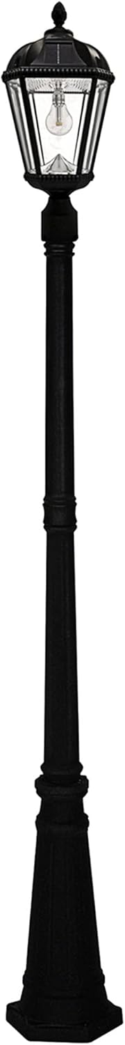 Gama Sonic Solar Outdoor Lamp Post Light, Black Cast Aluminum and Beveled Glass Panels, 10-Year Royal Bulb, Warm White LED with Omni-Direction Reflector, 87-inch Height, 98B001 (Upgraded Panel)-VerdiqueGarden
