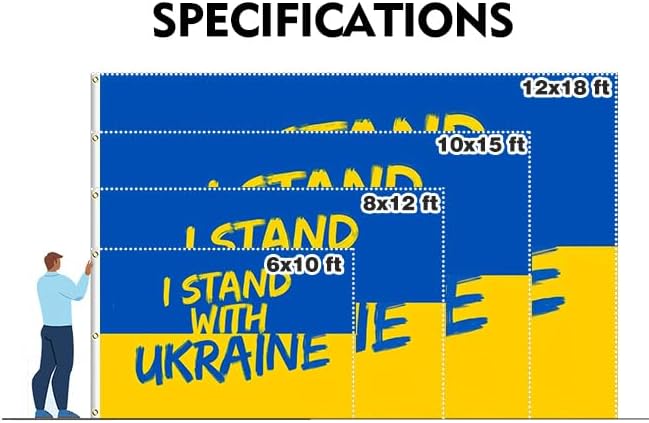 I Stand with Ukraine Flag Extra Large Flag 6x10FT Giant Ukrainian National Polyester Banner With 3 Grommets Fade Resistant Vivid Color For Patriotic Festival Events Party Decoration-VerdiqueGarden