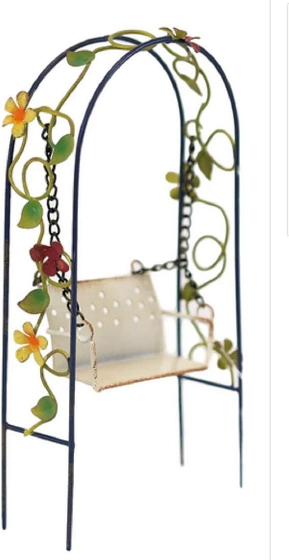 Pacific Giftware Enchanted Mini Fairy Garden Accessories Decorative Metal Arch Shape Arbor Swing with Floral Design 8 inch Tall-VerdiqueGarden