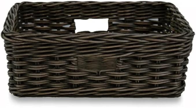 The Basket Lady Rectangular Low Wicker Storage Basket, Medium, 16 in L x 12 in W x 6 in H, Antique Walnut Brown-VerdiqueGarden