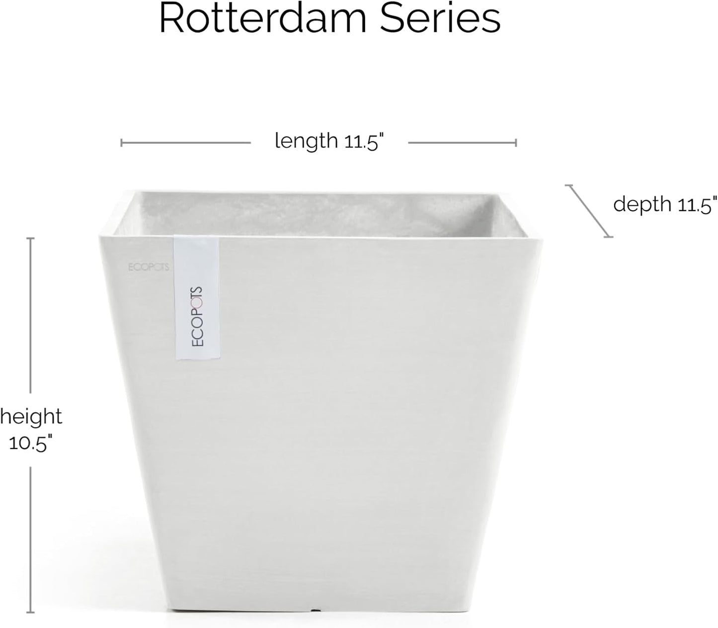 Ecopots Rotterdam Durable Modern Square Indoor/Outdoor Recycled-Based Composite Flower Planter, Pure White, 12"-VerdiqueGarden