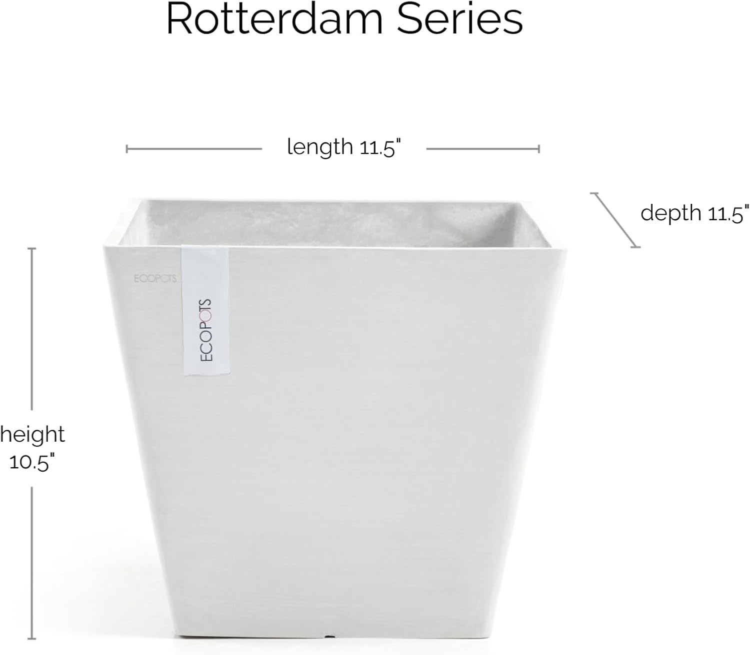 Ecopots Rotterdam Durable Modern Square Indoor/Outdoor Recycled-Based Composite Flower Planter, Pure White, 12"-VerdiqueGarden