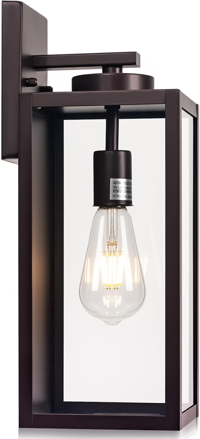 Oil-Rubbed Bronze Outdoor Wall Light Fixture, Large 16" ORB Exterior Wall Lantern, Farmhouse Porch Sconce Lighting, Modern Wall-Mounted Outside Lights for House, Garage, Patio Lamp-VerdiqueGarden