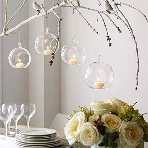 Nuptio 8 Pcs 3.15"/ 8cm Hanging Glass Tealight Holder Globe Plant Terrariums Glass Orbs Air Plants Tea Light Candle Holders Home Decor Indoor Outdoor Garden (with 2 Holes, 6 Pcs + 2 Pcs)-VerdiqueGarden