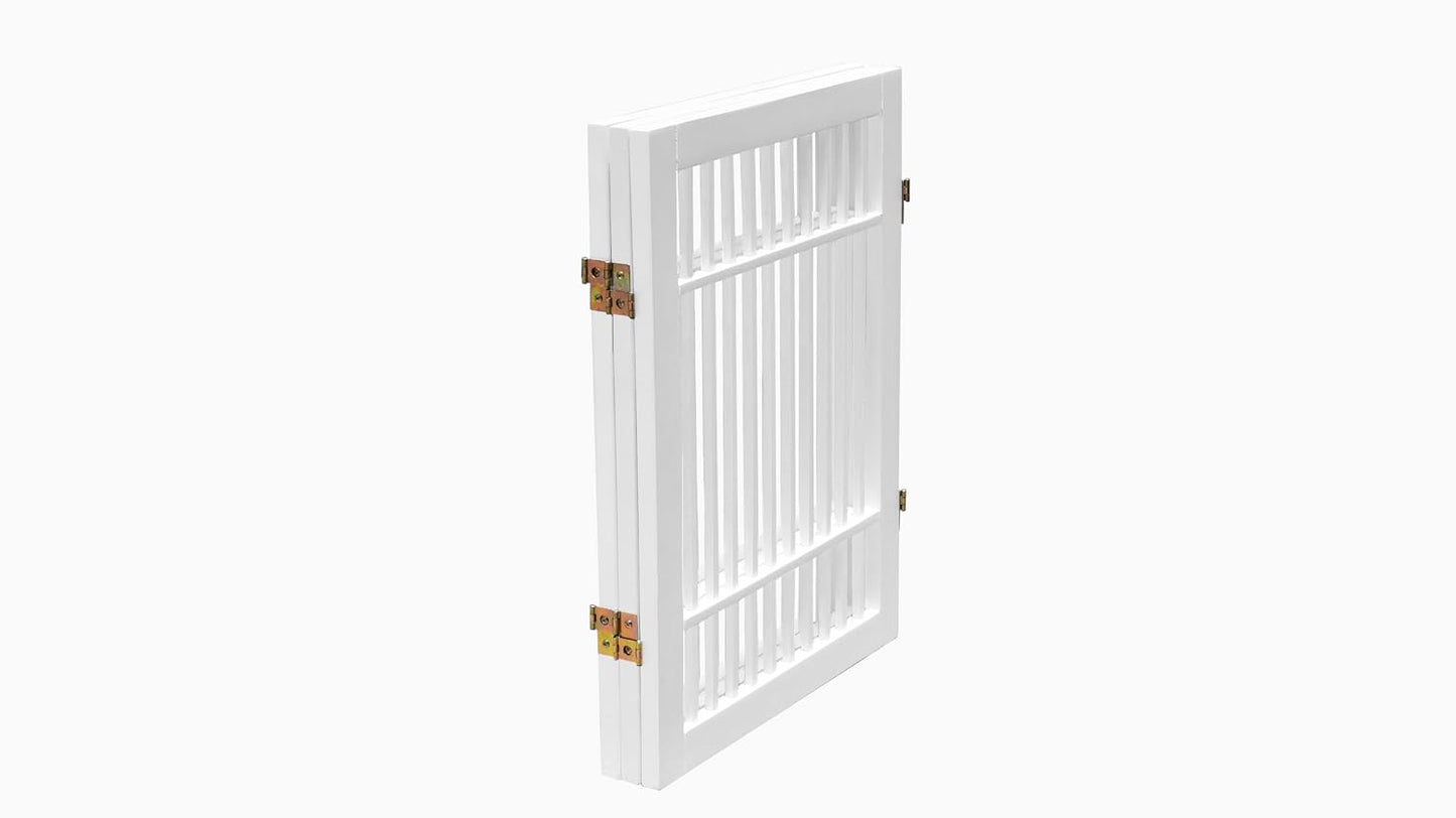 Pet Dog Gate Strong and Durable Freestanding Folding Acacia Hardwood Portable Wooden Fence Indoors or Outdoors by Urnporium (White Pet Gate, 3 Panel 24" Tall)-VerdiqueGarden