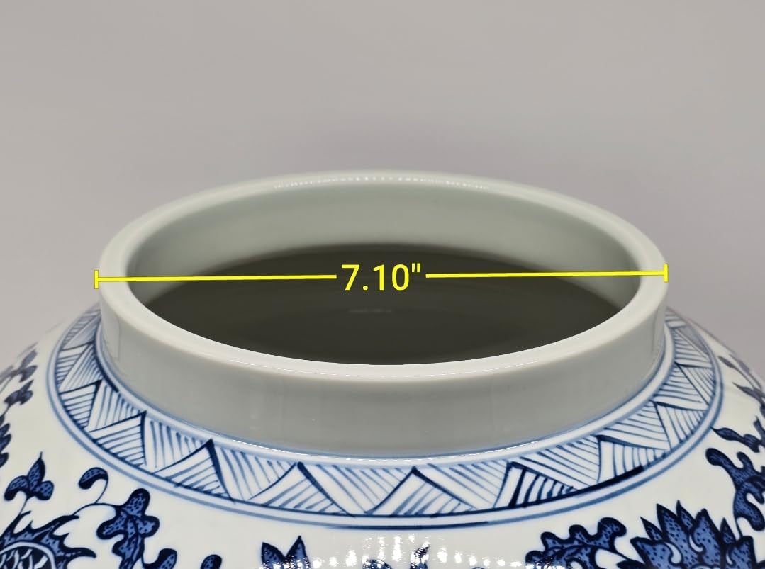 24" Classic Blue and White Dragon Porcelain Ceramic Temple Ginger Jar Vase, Large China Qing Style (Dragon)-VerdiqueGarden