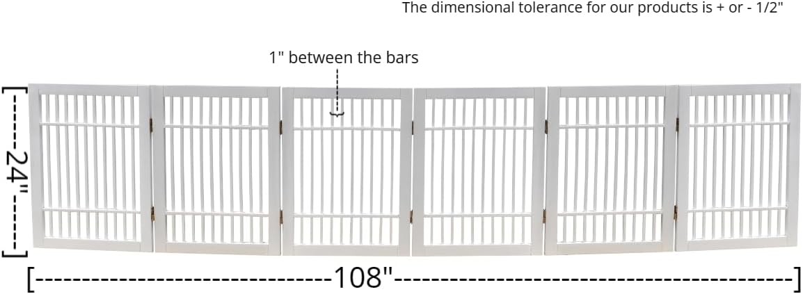 Pet Dog Gate Strong and Durable Freestanding Folding Acacia Hardwood Portable Wooden Fence Indoors or Outdoors by Urnporium (White Pet Gate, 6 Panel 24" Tall)-VerdiqueGarden