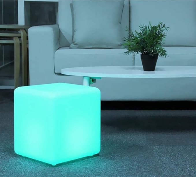 Mr.Go 12-inch Rechargeable Magic LED Light Cube Stool with Remote Control Fun Mood Lamp Soothing Night Light Decorative Lighting for Home Kids Bedside Bedroom Nightstand Nursery Pool Party-VerdiqueGarden