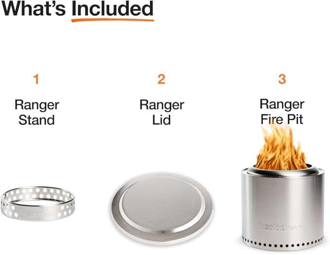 Solo Stove Ranger Essential Bundle | Ideal for 2–4 People | Smokeless Wood Burning Fire Pit with Stand, Lid & Ash Pan | Portable Outdoor Camping Stove, Stainless Steel, 15.25" H x 15" D-VerdiqueGarden