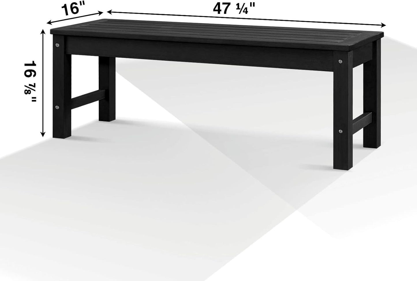 Psilvam Knight Bench, Two Person Outdoor Poly Lumber Patio Backless Bench, Weatherproof Garden Bench That Never Rot and Fade, Suit for Garden, Porch and Park (Black)-VerdiqueGarden
